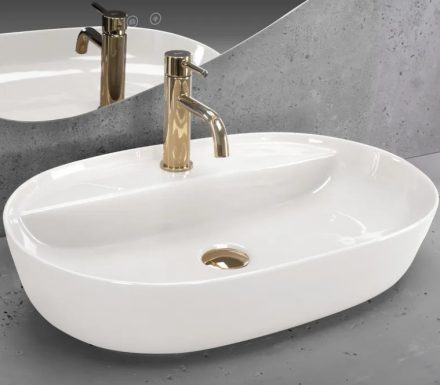 Rea Aura pultra tehető kerámia mosdótál 61x41 cm, fényes ekrü REA-U4589