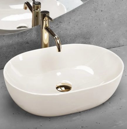 Rea Lisa pultra tehető kerámia mosdótál 49x35 cm, fényes ecru REA-U4591