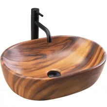   Rea Amelia Pultra szerelhető kerámia mosdótál 48x34,5 cm, barna / fa utánzat REA-U5060