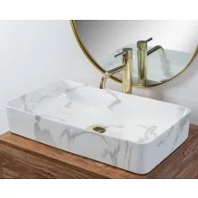   Rea Denis pultra tehető kerámia mosdótál 61,5x35 cm, fehér kőminta REA-U5896