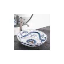   Rea Kioto Pultra ülthető kerámia mosdótál 40 cm, fehér / kék minta REA-U6032