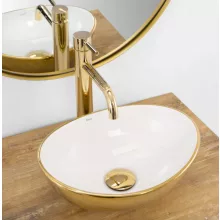   Rea Sofia Mini pultra tehető kerámia mosdótál 35,5x27 cm, fehér / arany REA-U6334