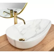   Rea Greta Bianco Pultra tehető kerámia mosdó 65,5x40 cm, fényes kőminta REA-U6501