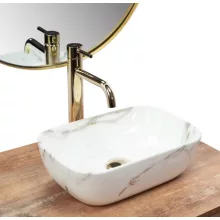   Rea Belinda Mini Shiny pultra tehető kerámia mosdó 36,5x25 cm, kőminta REA-U6505