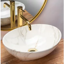   Rea Sofia Aiax pultra tehető kerámia mosdótál 41x34,5 cm, fehér kőminta REA-U6597