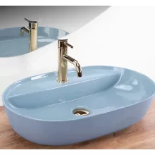   Rea Aura pultra tehető kerámia mosdótál 61x41 cm, fényes kék REA-U6618