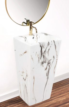 Rea Daria szabadon álló kerámia mosdó 84 cm, csapfurattal és túlfolyóval, márvány minta REA-U6678