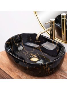   Rea Amelia pultra ültethető kerámia mosdótál 48x34,5cm, fényes fekete/arany REA-U8000