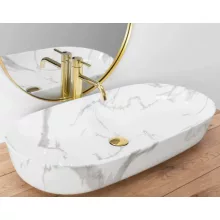   Rea Cleo Marmo pultra tehető kerámia mosdótál 81x41cm, fehér kőminta REA-U8403