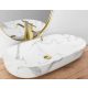 Rea Cleo Marmo pultra tehető kerámia mosdótál 81x41cm, fehér kőminta REA-U8403