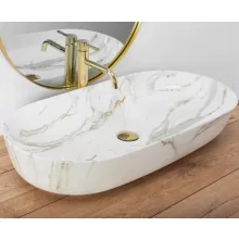   Rea Cleo pultra tehető kerámia mosdótál 81x41 cm, fehér kőminta REA-U8404
