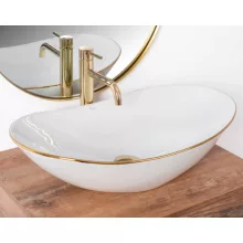   Rea Royal pultra ültethető kerámia mosdótál 62,5x36 cm, fehér arany éllel REA-U8570