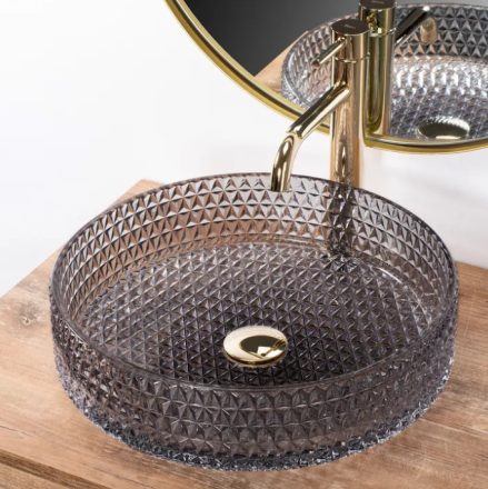 Rea Cristal pultra tehető edzett üveg mosdó 39cm, átlátszó/szürke REA-U8880