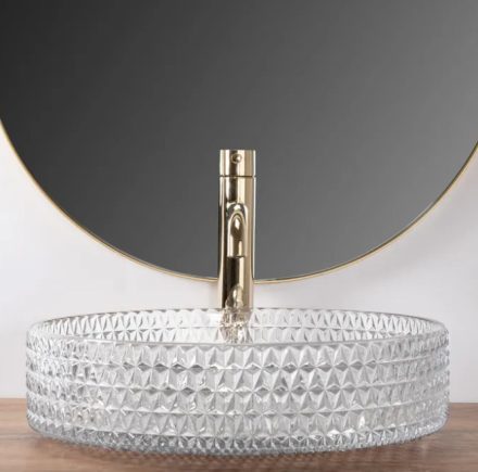 Rea Cristal pultra tehető edzett üveg mosdó 39 cm, átlátszó REA-U8881