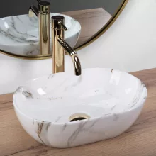   Rea Amelia Mini pultra ültethető kerámia 38x26 cm mosdótál, kőutánzat REA-U9107