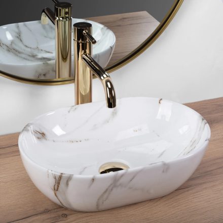 Rea Amelia Mini pultra ültethető kerámia 38x26 cm mosdótál, kőutánzat REA-U9107