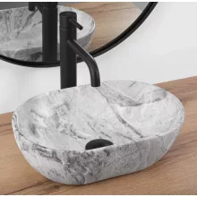   Rea Amelia Mini pultra ültethető kerámia mosdótál 38x26 cm, matt szürke kőhatás REA-U9109