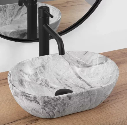 Rea Amelia Mini pultra ültethető kerámia mosdótál 38x26 cm, matt szürke kőhatás REA-U9109