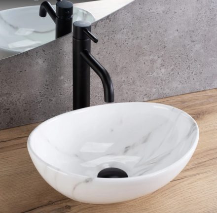 Rea Sofia Mini Cloudy pultra ültethető kerámia mosdótál 35,5x27 cm, kőutánzat REA-U9236