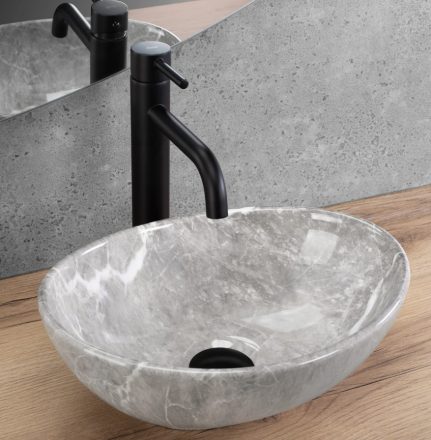 Rea Sofia Mini Grigo pultra ültethető kerámia mosdótál 35x26 cm, kőminta REA-U9237