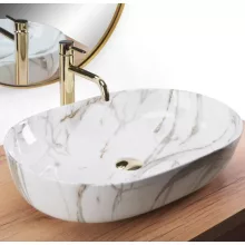   Rea Cleo Shiny pultra tehető kerámia mosdótál 61x41 cm, fényes kőminta REA-U9656