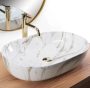 Rea Cleo Shiny pultra tehető kerámia mosdótál 61x41 cm, fényes kőminta REA-U9656