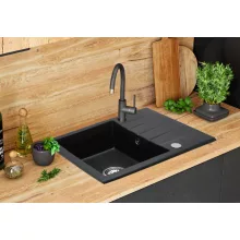   Rea North gránit mosogató csepegtetővel 59,5x48,5 cm csapfurattal, metál fekete ZLE-00126