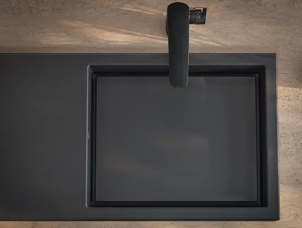 Roca Horizon pultra építhető kerámia mosdó 60x38 cm túlfolyó nélkül, matt fekete A32727508B