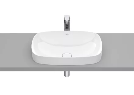 Roca Inspira Round Soft pultba építhető FineCeramic mosdó 55x37 cm túlfolyó és csaplyuk nélkül, fehér A327504000