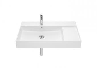 Roca Inspira Square FineCeramic balos mosdó 80x49 cm pakolófelülettel, fehér A32752B000