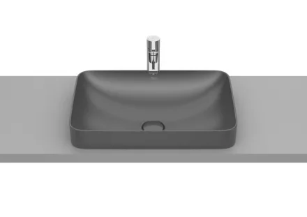 Roca Inspira Square pultba építhető FineCeramic mosdó 55x37 cm csapfurat és túlfolyó nélkül, Onyx színű A327534640