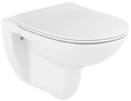 Roca Debba Round függesztett perem nélküli fali WC csésze 35,5x54 cm, Soft Close vékony ülőkével, fehér A34H992000