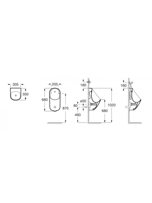 Roca Proton Rimless felső bekötésű vizelde, szifonnal és rögzítővel A3590J2000