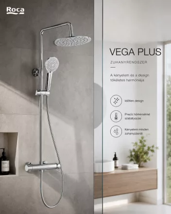 Roca Vega Plus zuhanyrendszer egykaros csapteleppel és zuhanyszettel króm