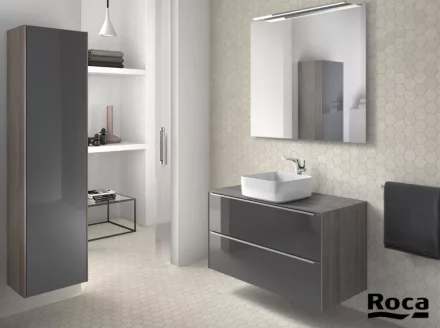 Roca Inspira alsószekrény mosdótálakhoz 100x50, texturált városi tölgy sötétített tükörrel A851081403
