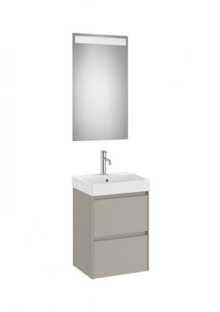 Roca Ona Pack 2 fiókos mosdószekrény mosdóval 45x36 tükör LED világítással, homokszürke A851697510
