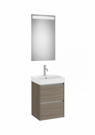 Roca Ona Pack 2 fiókos mosdószekrény mosdóval 45x36 tükör LED világítással sötét szil A851697511