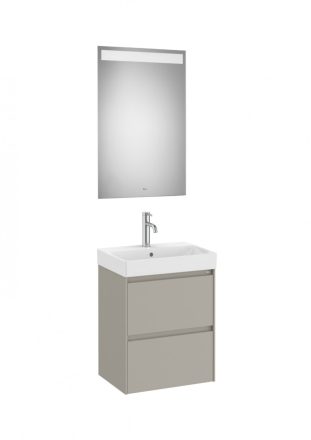 Roca Ona Pack 2 fiókos mosdószekrény mosdóval 50x36 tükör LED világítással, homokszürke A851698510