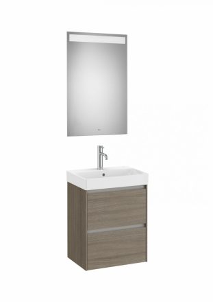 Roca Ona Pack 2 fiókos mosdószekrény mosdóval 50x36 tükör LED világítással Sötét szil A851698511