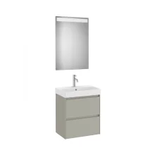   Roca Ona Pack 2 fiókos mosdószekrény mosdóval 55x36 tükör LED világítással, homokszürke A851699510