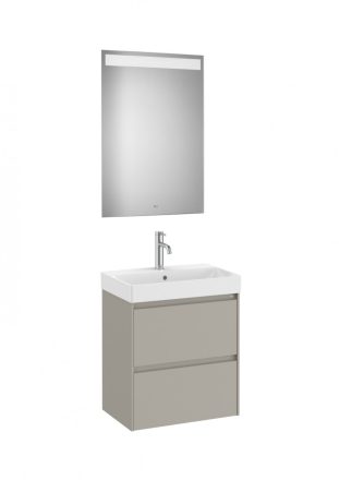 Roca Ona Pack 2 fiókos mosdószekrény mosdóval 55x36 tükör LED világítással, homokszürke A851699510