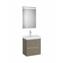   Roca Ona Pack 2 fiókos mosdószekrény mosdóval 55x36 tükör LED világítással Sötét szil A851699511