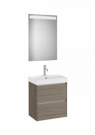 Roca Ona Pack 2 fiókos mosdószekrény mosdóval 55x36 tükör LED világítással Sötét szil A851699511
