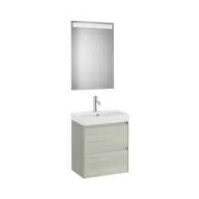   Roca Ona Pack 2 fiókos mosdószekrény mosdóval 55x36 tükör LED világítással Világos Tölgy A851699512