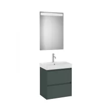   Roca Ona Pack 2 fiókos mosdószekrény mosdóval 55x36 tükör LED világítással Matt Zöld A851699513