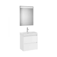   Roca Ona Pack 2 fiókos kompakt alsószekrény mosdóval 60x36 tükör LED világítással Matt Fehér A851700509