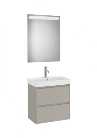 Roca Ona Pack 2 fiókos kompakt alsószekrény mosdóval 60x36 tükör LED világítással, homokszürke A851700510