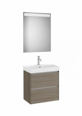 Roca Ona Pack 2 fiókos kompakt alsószekrény mosdóval 60x36 tükör LED világítással Sötét szil A851700511