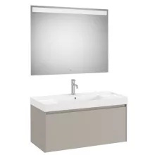   Roca Ona 1 fiókos mosdószekrény 100x46x50,5 cm kerámia mosdóval és tükör LED világítással, homokszürke A851702510