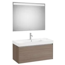   Roca Ona 1 fiókos mosdószekrény 100x46x50,5 cm kerámia mosdóval és tükör LED világítással, sötét szil A851702511